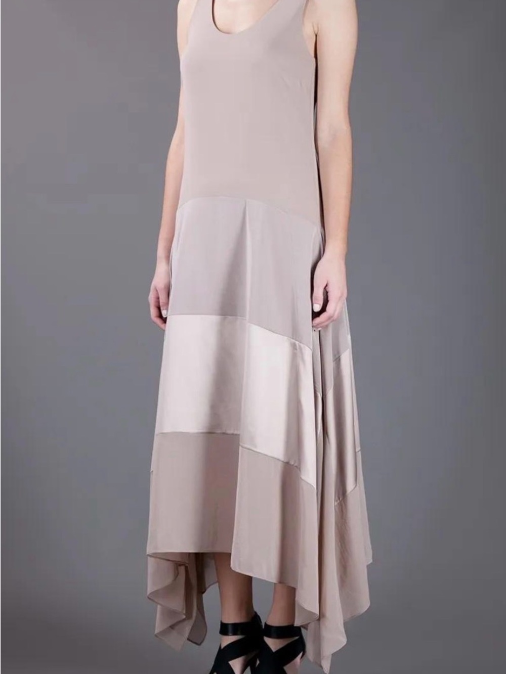 Silk Brunello Cucinelli Sleeveless High-Low Dress in Taupe